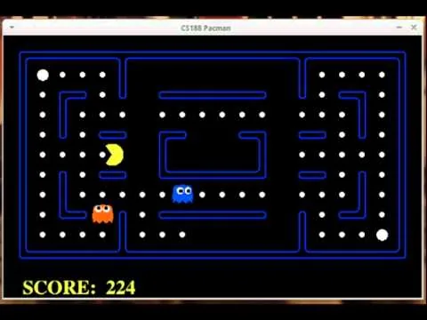 Captura del juego Pacman controlado por un agente de inteligencia artificial